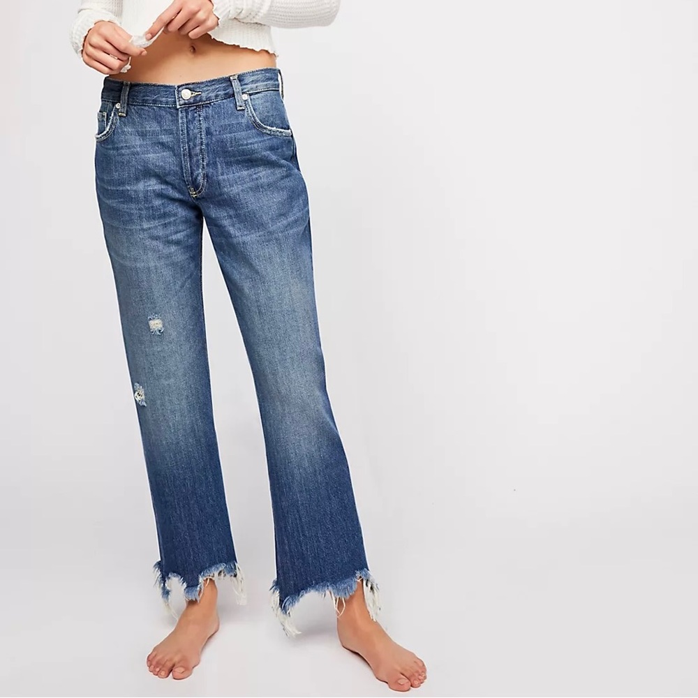 Free People We The Free Maggie Mid-Rise Straight-Leg Jeans in Sequoia Blue